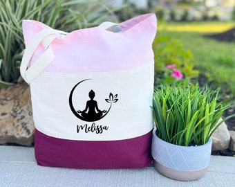 Custom Yoga Bag, Yoga Gift Tote Bag, Canvas Tote Bag, Gift for Her, Custom Name Yoga Canvas Bag, Gift for Women, Personalized Yoga Tote Bag