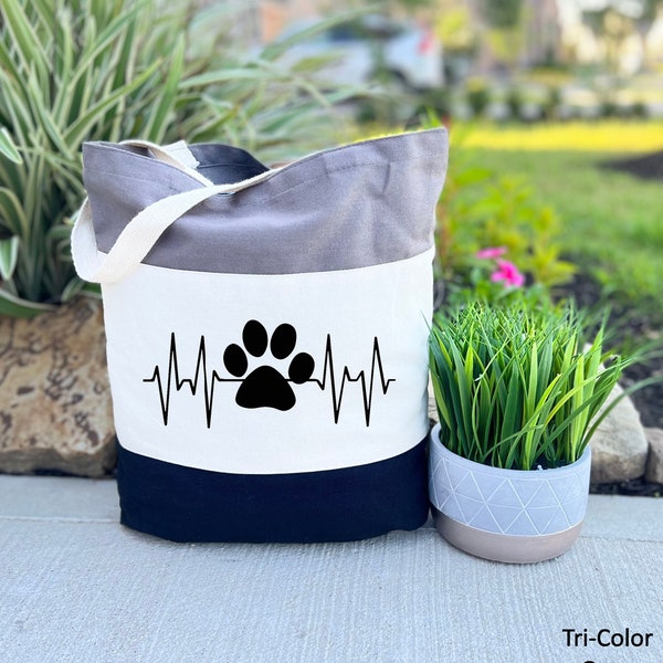 Paw Print Heartbeat Tote Bag, Dog Mom Bag, Lifeline Pulse, Dog Owner Gift, Canvas Tote Bag Dog Lover Gifts, Veterinarian Vet Tech Gift