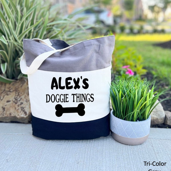 Personalized Dog Tote Bag, Doggie Things Gift, Dog Toys Tote Bag, Custom Doggie Things Bag, Dog Mom Bag, Canvas Tote Bag, Dog Lover Bag