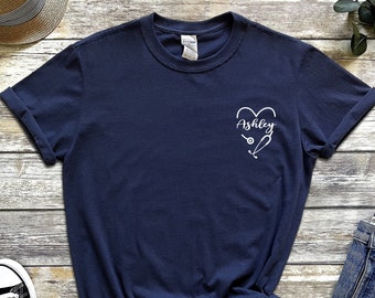 Custom Nurse Shirt, Pocket Stethoscope Nurse Shirt, Personalized Nurse Tee, Gift for Nurse, Custom Nurse Name T-Shirt, Custom Gift for RN