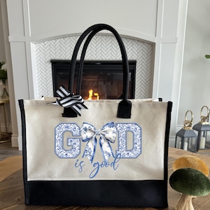 God is Good Tote Bag, Gift For Christians, Christian Tote Bag, Bible Verse Tote Bag, Church Bag, Bow Coquette Bag, Religious Tote Bag