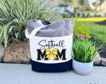 Coquette Softball Mom Tote Bag, Softball Mom Bag, Softball Gift for Mom, Softball Mom Bow Bag, Softball Gifts, Game Day Tote