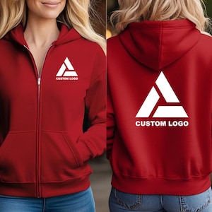 Custom Logo Full Zip Hoodie, Business Logo Zip Sweatshirt, Bulk Zip Hoodie Custom Text or Logo image 2