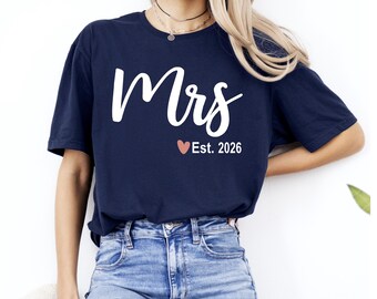 Mrs Est Wedding Shirt, Personalized Bride Tee (Custom Date)