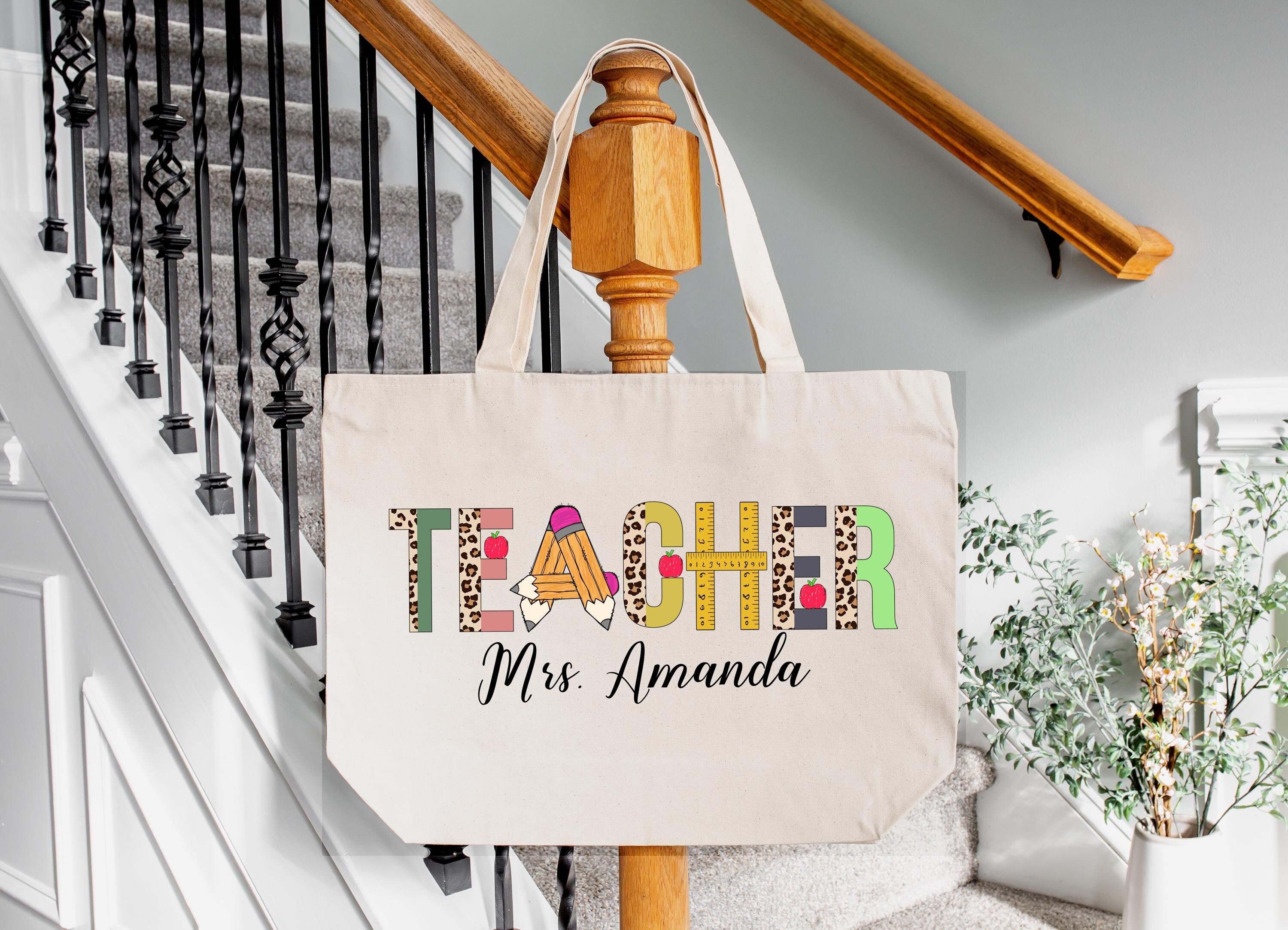 Personalized Gift for Teacher, Teacher Canvas Tote Bag, Personalized