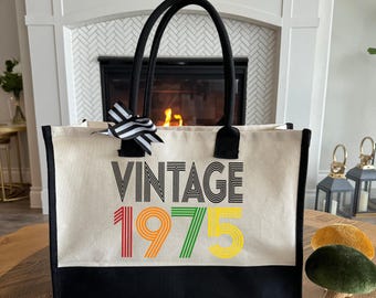 50th Birthday Gift Bag, Vintage 1975 Birthday Tote Bag, 50th Birthday Party, Hello 50 Bag, Happy Mothers Day Gift, Born In 1975