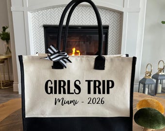 Custom Girls Trip Tote Bag, Girls Trip Bag, Personalized Gift, Canvas Tote Bag, Canvas Trip Bag, Vacation Bag, Sisters Trip Bag