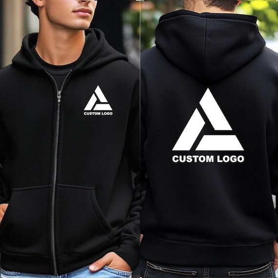 Custom Logo Full Zip Hoodie, Business Logo Zip Sweatshirt, Bulk Zip Hoodie Custom Text or Logo