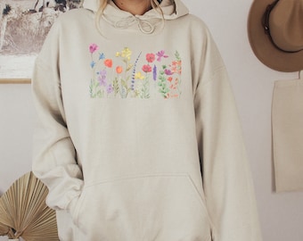 Flowers Hoodie, Wildflowers Hoodie, Vintage Flower Hoodie, Floral Gift Hoodie, Boho Floral Clothing, Gift For Her Sweatshirt, Flowers Hoodie