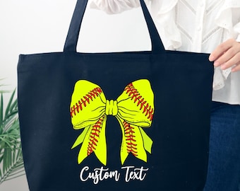 Coquette Bow Softball Mom Gift Bag, Custom Game Day Tote Bag, Mother's Day Tote Bag, Coquette Softball Tote Bag, Soft Girl Era Bag