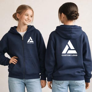 Custom Logo Full Zip Hoodie, Business Logo Zip Sweatshirt, Bulk Zip Hoodie Custom Text or Logo image 4