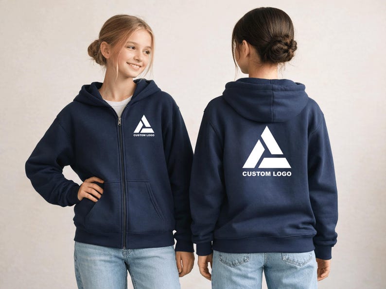 Custom Logo Full Zip Hoodie, Business Logo Zip Sweatshirt, Bulk Zip Hoodie Custom Text or Logo image 4