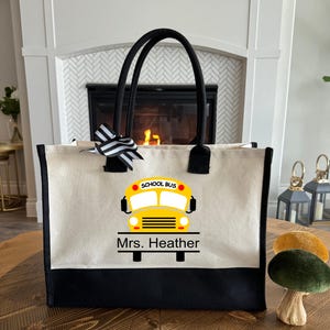 Personalized School Bus Driver Tote Bag, Colorful School Bus Driver Bag, Custom Name Bus Driver Gift