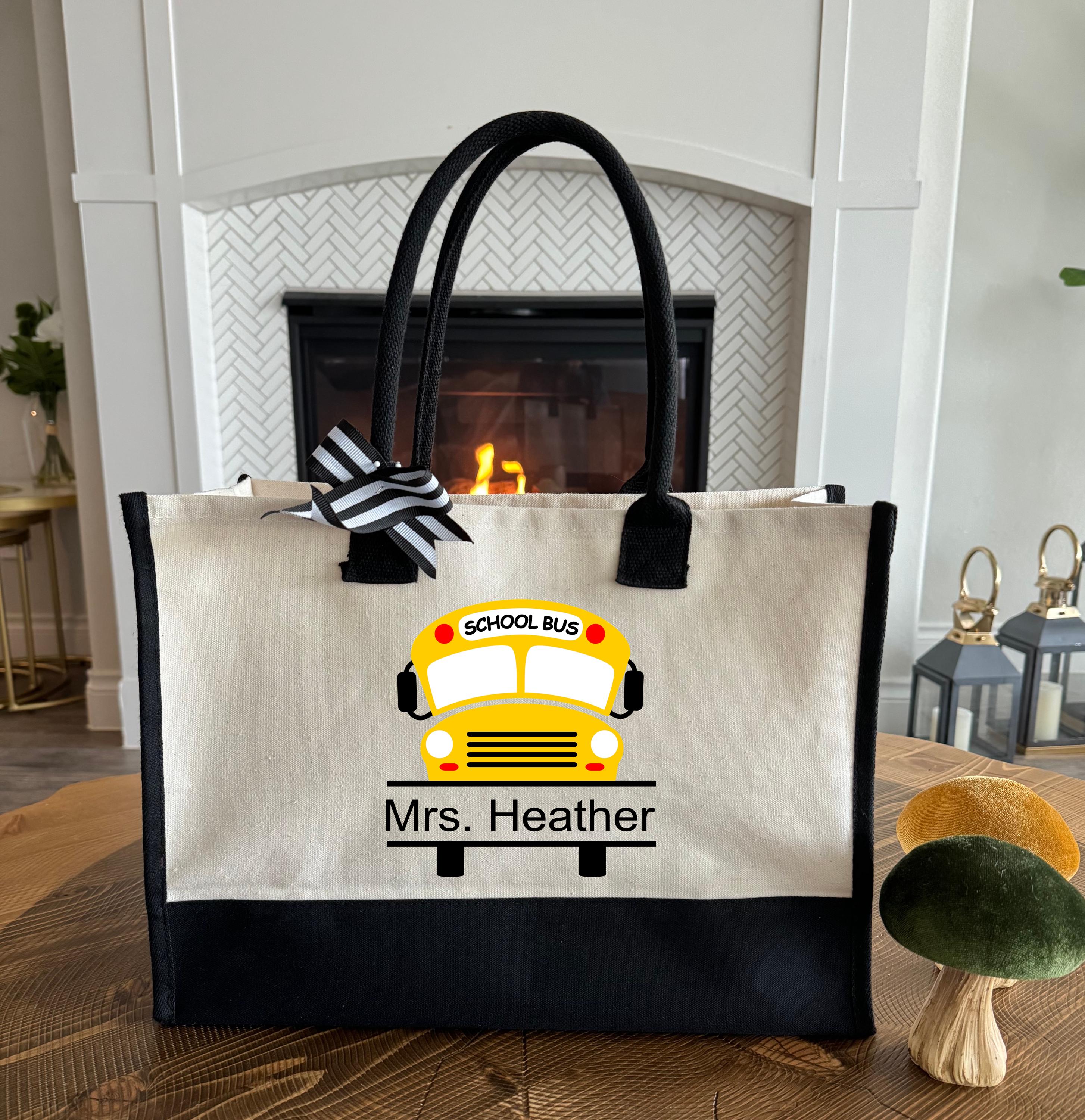 Personalized School Bus Driver Tote Bag, Colorful School Bus Driver Bag, Custom Name Bus Driver Gift