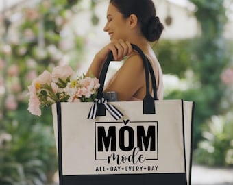 Mom Mode Tote Bag, Stylish Canvas Bag for Everyday Mom Life, Perfect Mom Gift for Busy Moms and Working Mothers