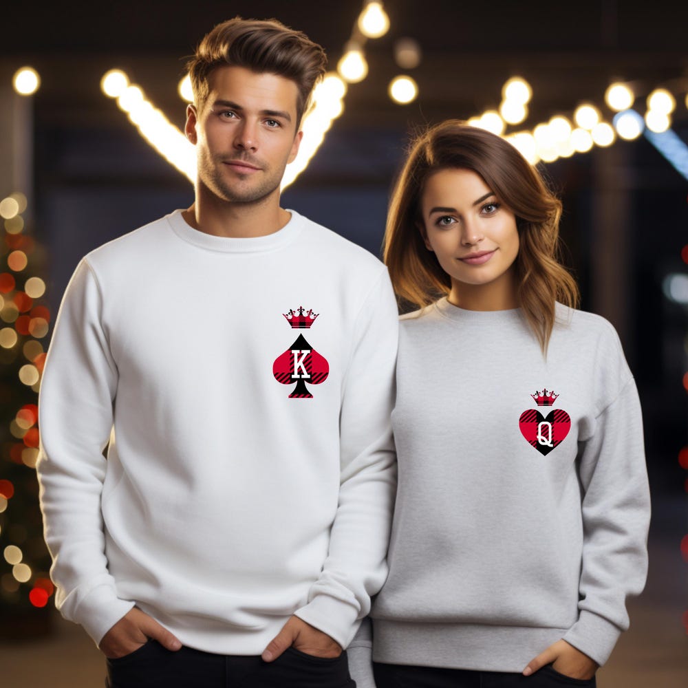 Couple Sweatshirts, King Queen Sweatshirts, Matching Gift, Her King And His Queen Sweatshirt, Love Couples Sweatshirt, Valentine'S Day Teeplaza Design