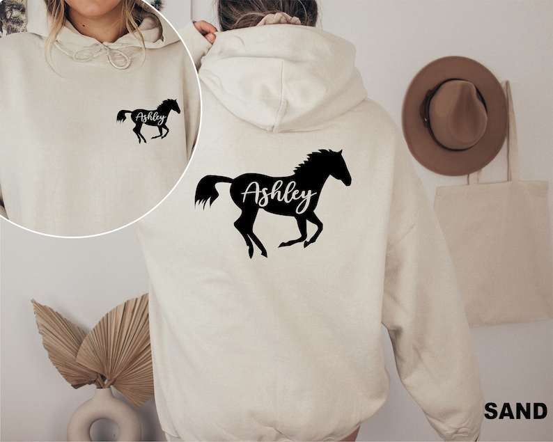 Personalized Horse Hoodies, Horse Lover Gift, Horse Hoodie, Custom Horse Name Tee, Horse Sweatshirt, Cute Horse Shirt, Equestrian Gift image 1