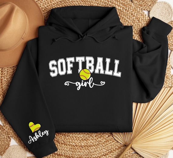 Custom Softball Girl Hoodie, Personalized Softball Sweatshirt, Softball Name Hoodie Gift, Softball Girl Sweatshirt, Youth Softball Hoodie