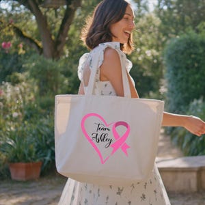 Cancer Awareness Tote Bag: Personalized Team Name, Pink Ribbon