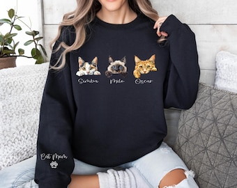 Personalized Cat Mom Sweatshirt, Custom Cat Name Apparel, Custom Cat Mom Hoodie, Cute Cat Mommy Outfit, Cat Owner Clothing, Christmas Gifts