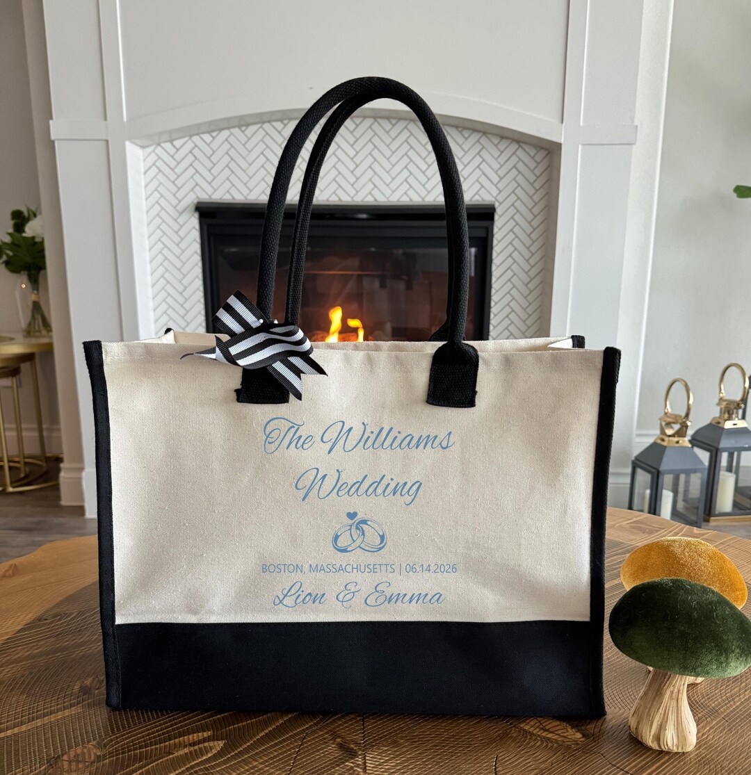 Personalized Wedding Tote Bag: Custom Names, Date & Location - Etsy