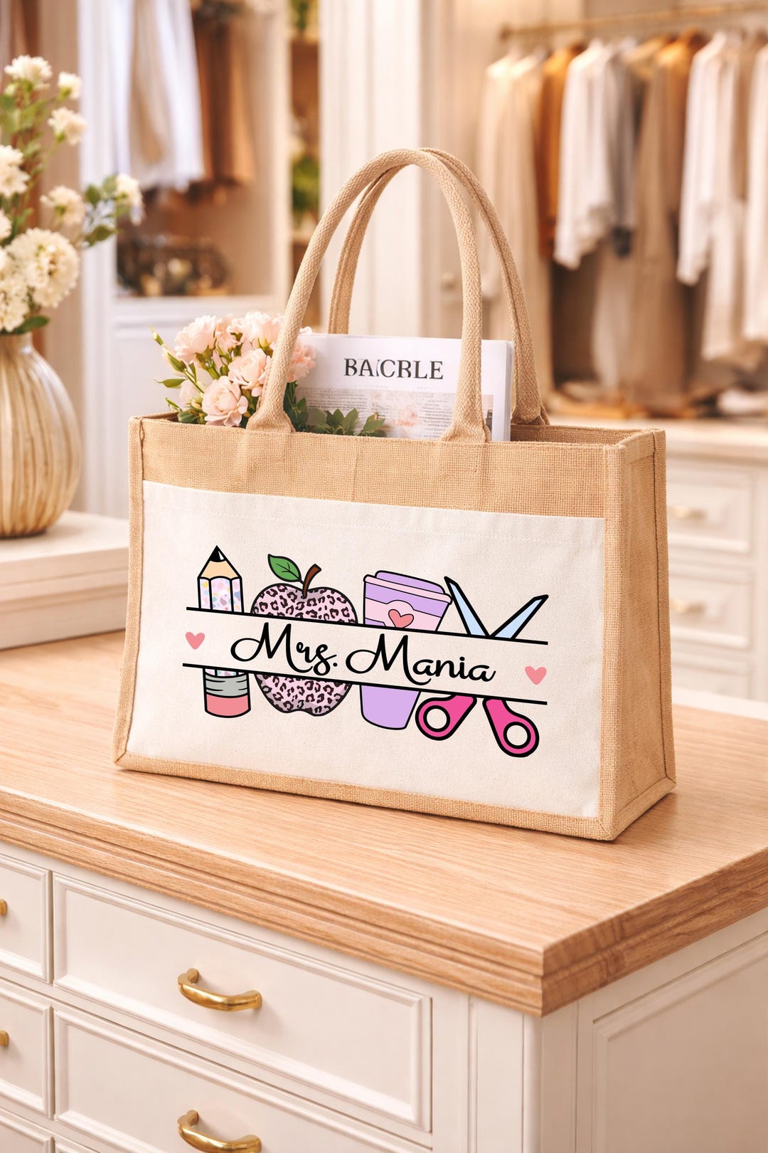 Personalized Teacher Tote Bag, Custom Name Bag for Teachers - Etsy