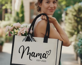 Custom Mama Canvas Tote Bag, Personalized Mothers Day Gift