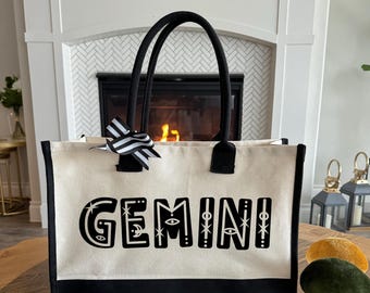 Gemini Art Zodiac Tote Bag, Weekender Bag, Astrology Shopping Bag, Gemini Gift Ideas Zodiac Bag, Gemini Birthday Gift, Horoscope Gifts