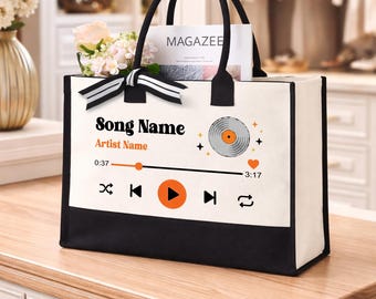Custom Song Tote Bag - Music Player Print, Personalized 10oz Canvas Carryall