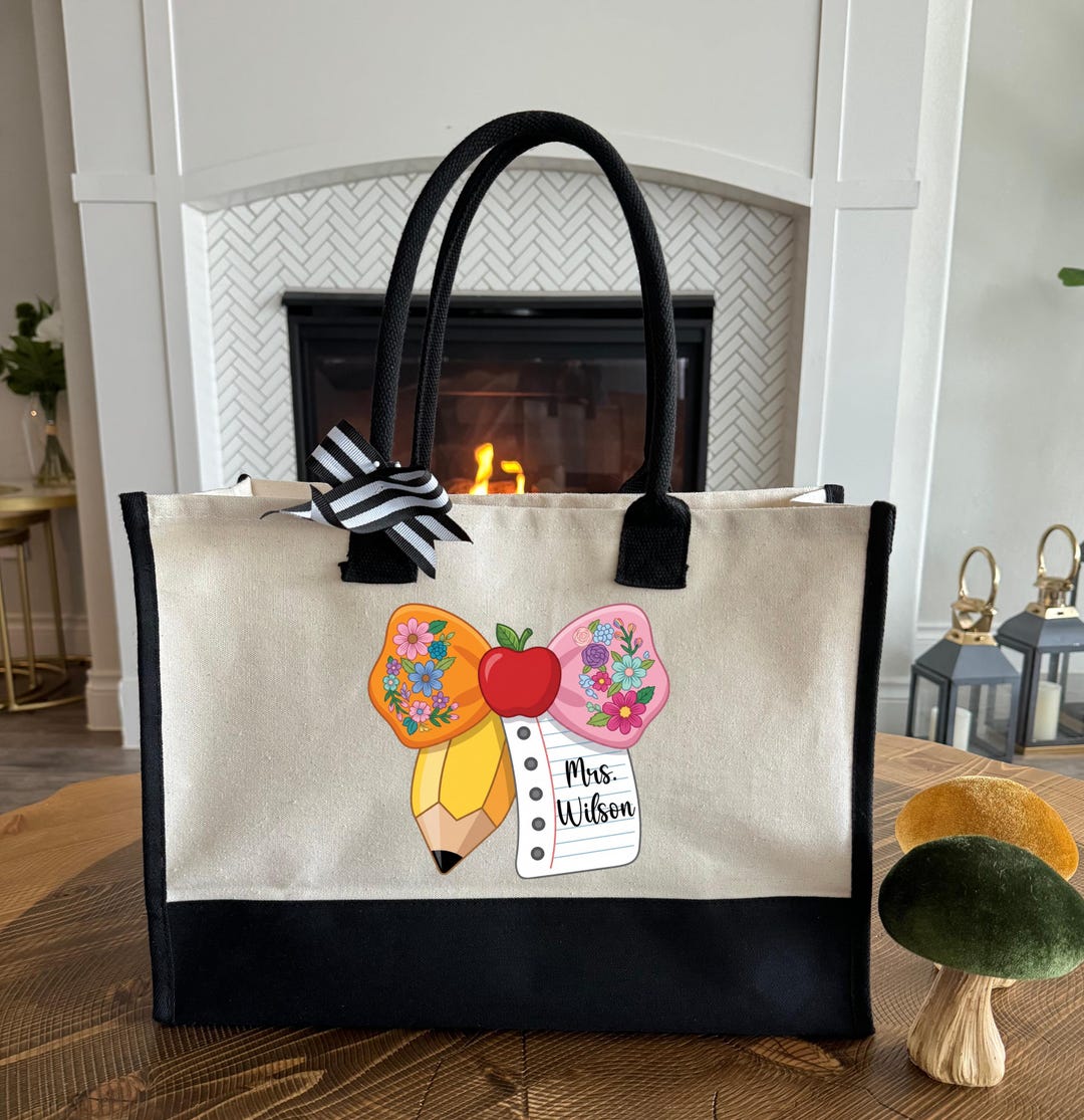 Personalized Teacher Canvas Tote Bag, Custom Appreciation Gift, School ...
