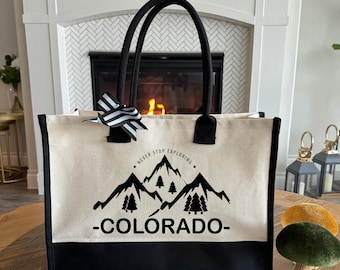 Colorado Tote Bag, Mountain Peaks Tote Bag, Colorado Lover Bag, Travel Colorado Gift, Colorado State Map Tote Bag