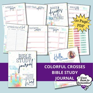 Colorful Crosses Bible Study Journal Printable PDF, Christian Notebook, Quiet Time Reflections, Attributes of God, Biblical Affirmations