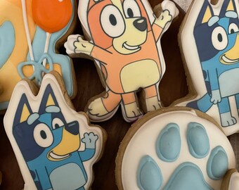 12 Bluey Inspired Sugar Cookies, Sugar Cookies, Decorated Bluey Cookies, Printed Bluey Cookies, Sugar Cookies for Birthday Parties,