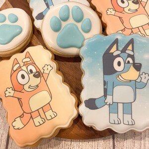 12 Bluey Inspired Sugar Cookies, Sugar Cookies, Decorated Bluey Cookies, Printed Bluey Cookies, Sugar Cookies for Birthday Parties,