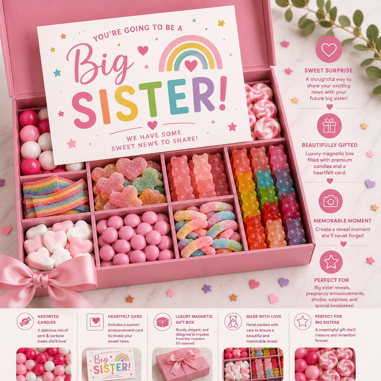 Big Sister Pregnancy Reveal Candy Box Rainbow Sweet Announcement Gift