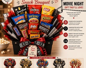 Movie Night Snack Bouquet Gift Basket, Candy Bouquet, Snack Gift for Him, Movie Lover Gift, Birthday Gift Basket, Get Well Gift,Care Package