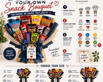 Design Your Own Snack Bouquet | Personalized Gift Box | Custom Candy Bouquet | Gift for Him, Her, Dad, Mom, Birthday Gift