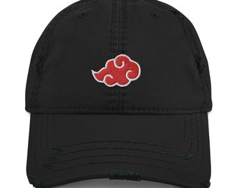 Anime Cloudy Embroidered Distressed Dad Hat Red White Gift For Him For Her Embroiderry Cap Inspired Japan Japanese