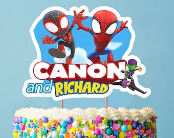 Adorno para tarta personalizado de Spidey y Miles Morales (descarga digital)