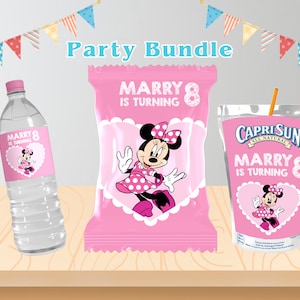 Minnie Mouse Party supplies - Chip bag, caprisun, water bottle labels Printable - Minnie Mouse Party Set (Digital file Only) Active
