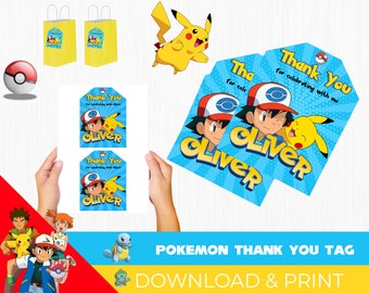 Customizable Pikachu Thank you tag Pikachu Birthday Party | Pikachu Thank you gifts Template Printable - Thank you tag