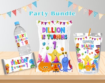 Super Simple Songs Party Supplies: Chip Bag, Water Bottle, Capri Sun (Digital file Only)