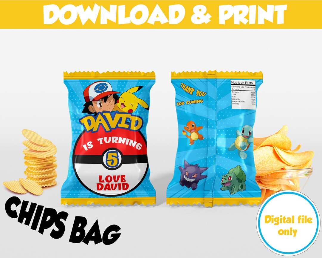 Pikachu Printable Chips Bag Chips Bag Label Printable Chips Bag snacks Pikachu Printable Chips Bag Chips Bag Label Printable Chips Bag snacks