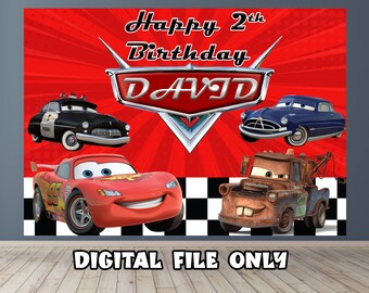 Sfondo per compleanno di Cars: striscione personalizzato (solo file digitale)