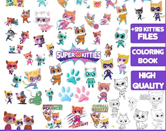 Kitties Mega Bundle - Instant Download Kitties, Coloring Book, Kitties Cake topper, Party Kit Kitties Clipart