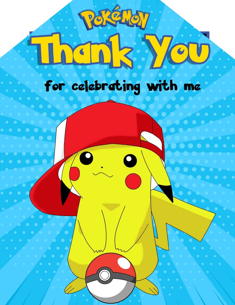 Pikachu Thank You Tag Pikachu Birthday Party Pikachu Thank - Etsy