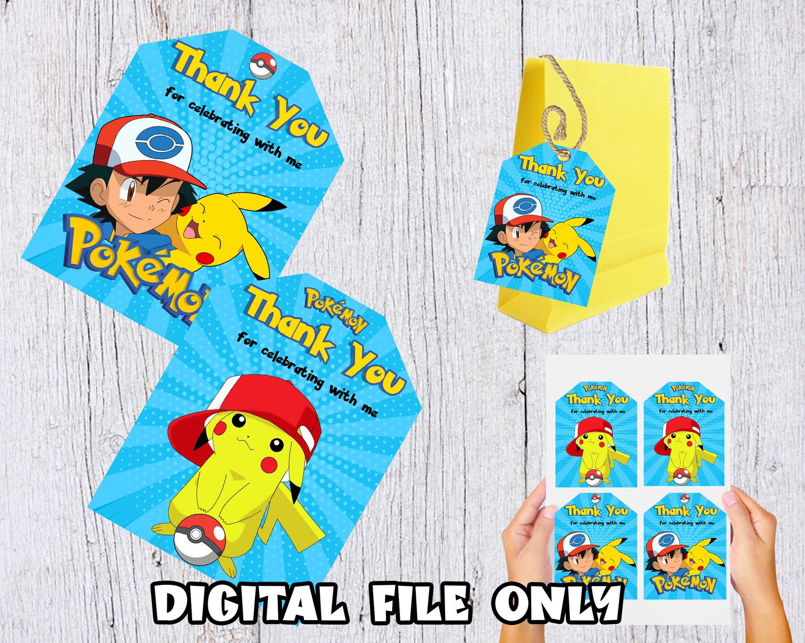 Pikachu Thank You Tag Pikachu Birthday Party Pikachu Thank - Etsy