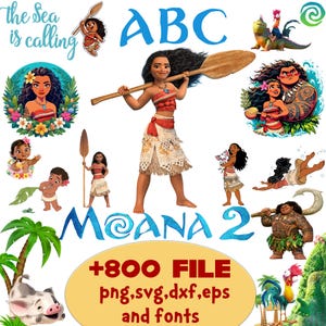 Moana 2 Mega Clipart Bundle PNG SVG, Birthday Party Digital Design, Maui Font Printable