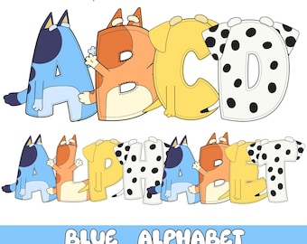 Blue Dog Friends Alphabet Letters, Digital Download Bundle, Printable Name Design