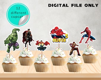 Adorno para tarta de Los Vengadores: Decoración personalizada para fiesta de cumpleaños (solo archivo digital)